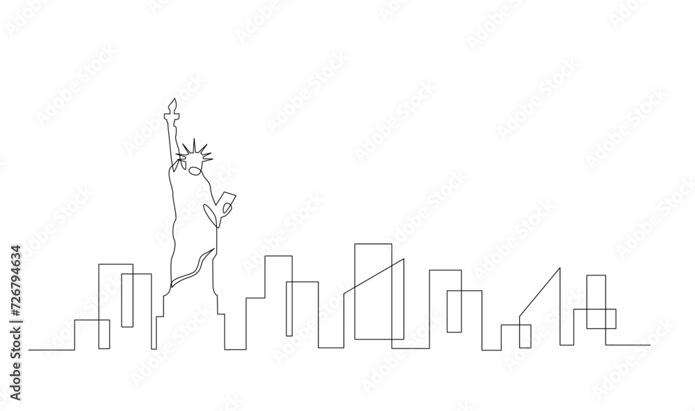 Obraz premium One single line drawing New York city skyline United States. template