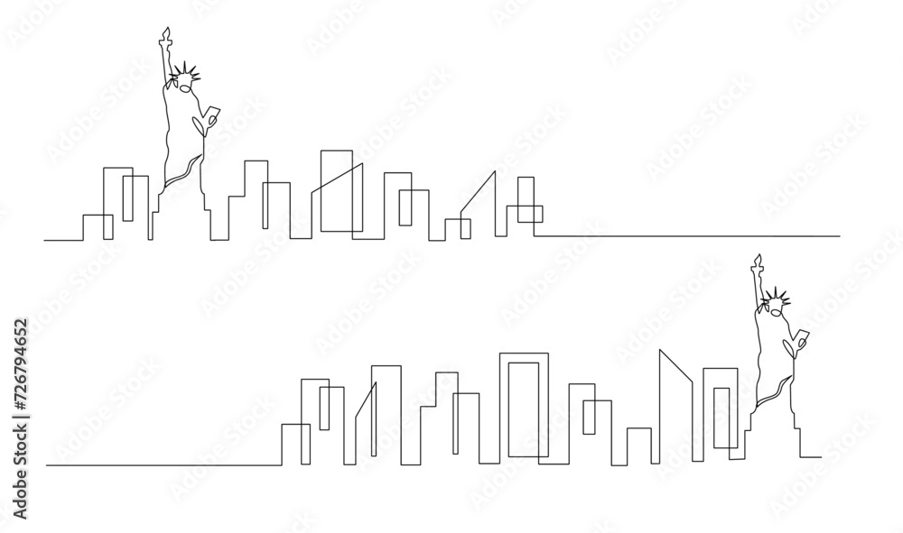 Fototapeta premium One single line drawing New York city skyline United States. template