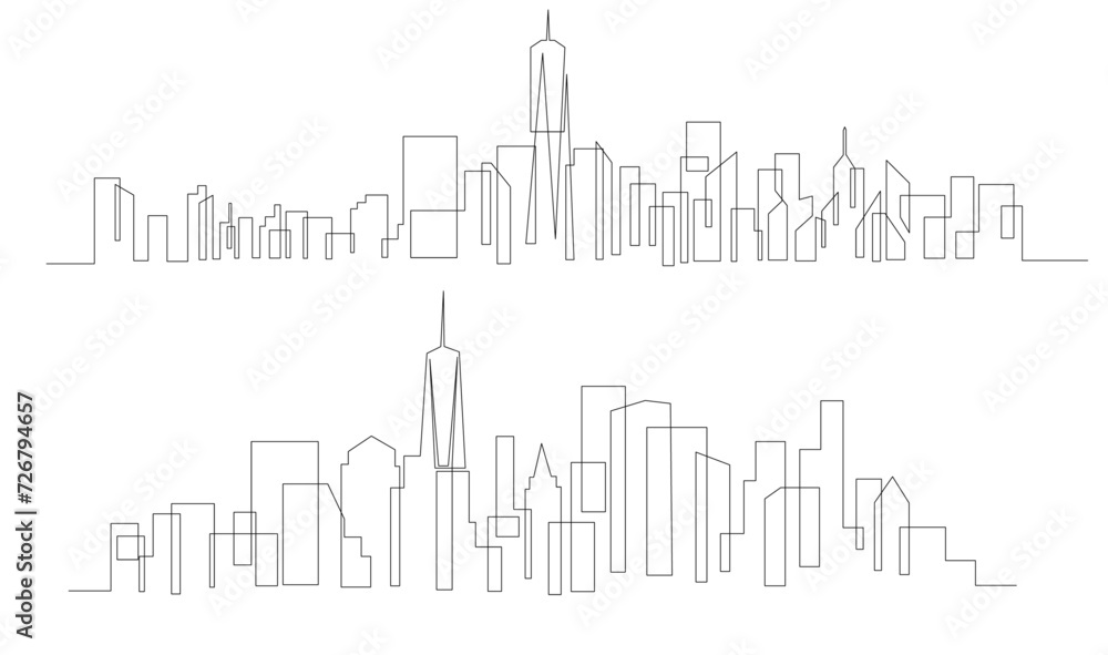One single line drawing New York city skyline United States. template