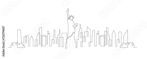 One single line drawing New York city skyline United States. template