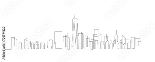 One single line drawing New York city skyline United States. template