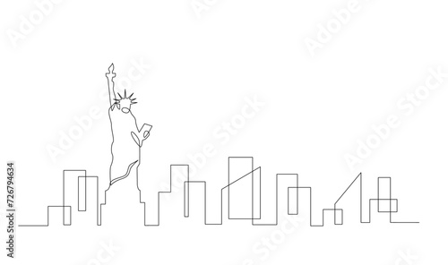 One single line drawing New York city skyline United States. template
