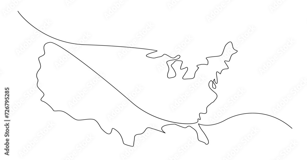 USA map one continuous line drawing. Country single line contour map, shape of country. template