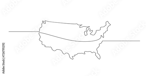 USA map one continuous line drawing. Country single line contour map, shape of country. template