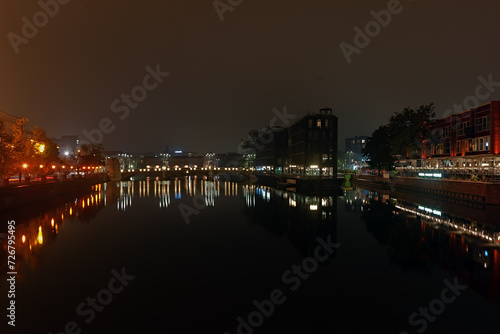 Night view to Oder river in Wroclaw, Poland