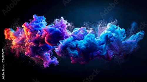 Blue and purple ink blending, vast clear water, natural ink dispersion, captivating color spectacle, abstract fluid art