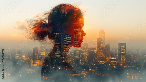 Illustration of a woman's silhouette filled with a cityscape,