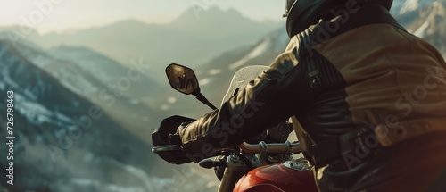 Motorcycle. Close-up. Professional motorbike rider, riding with high speed on the way road. Generative AI. Sport. Concept of motosport, speed, hobby, journey, activity. Man in full moto equipment 
