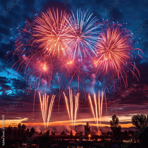 Fireworks Arcs Bursting in the Celebration Sky