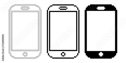 pixel art smartphone icon set isolated on white background