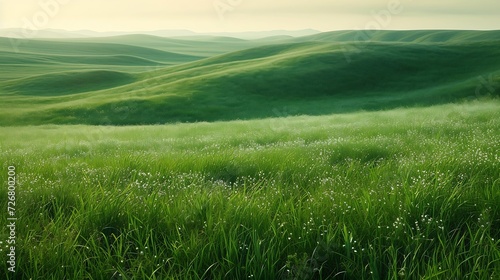 Lush green grass on field and hill, grasslands national park, val marie, saskatchewan, canada : Generative AI photo