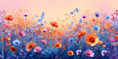 Romantic illustration of vivid summer flowers on pastel background, perfect for Mother's Day or birthday greetings. Also suitable for cards and design purposes.