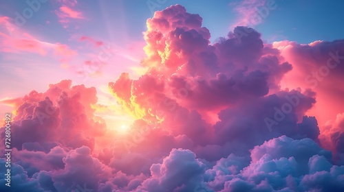 Sunset sky in the morning with sunrise and soft pink clouds with yellow tones. : Generative AI