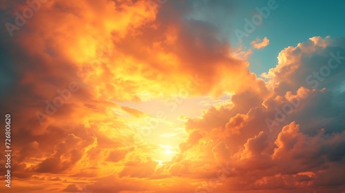 Sunset Sky on Twilight in the Evening with Orange Gold Sunset Cloud Nature Sky Background, Horizon Golden Sky, Sunrise clouds Gorgeous, Dusk sky : Generative AI © Generative AI