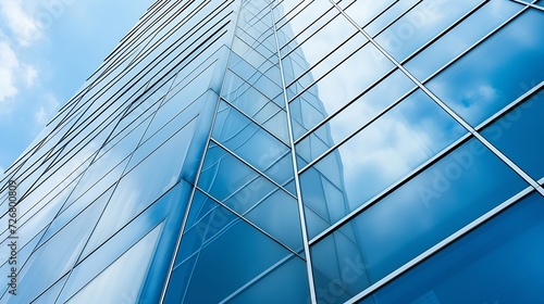 Abstract diagonal pattern background of shading fin concrete with blue sky reflection on glass windows surface of modern high residential building in the city : Generative AI