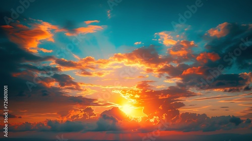 Sunset Sky on Twilight in the Evening with Orange Gold Sunset Cloud Nature Sky Background, Horizon Golden Sky, Sunrise clouds Gorgeous, Dusk sky : Generative AI