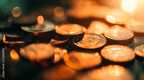 rows of coins and blurred bokeh for finance and banking concept : Generative AI