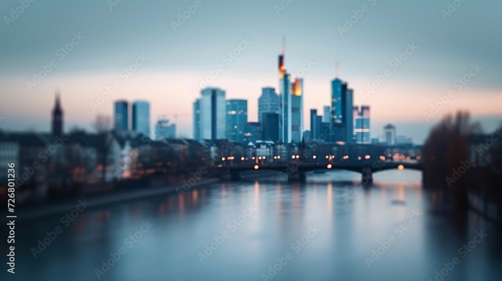 Blurred view of Frankfurt am Main skyline and river. : Generative AI