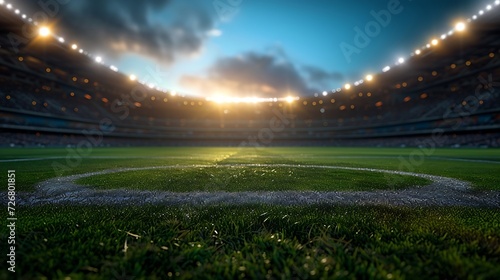 Photo of a soccer stadium at night. The stadium was made in 3d without using existing references. : Generative AI photo