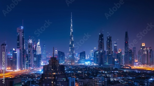 Beautiful view to Dubai downtown city center skyline from Design District at night  United Arab Emirates   Generative AI