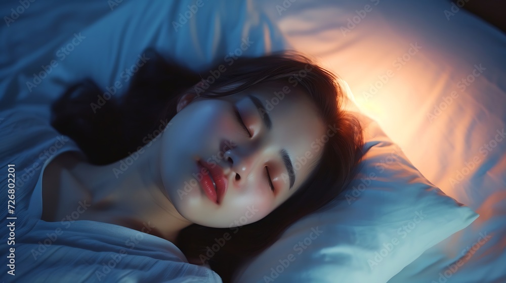 Close-up alarm Young Asian woman have insomnia on the bed : Generative AI