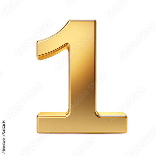 A 3D rendered gold number one symbol transparent background