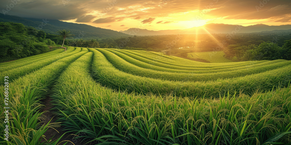 sugar cane fields at sunset or sunrise