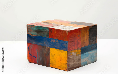 An ornamental block of wood with various colors, presented in the style of illusory hyperrealism with toy-like proportions and luminous sfumato.