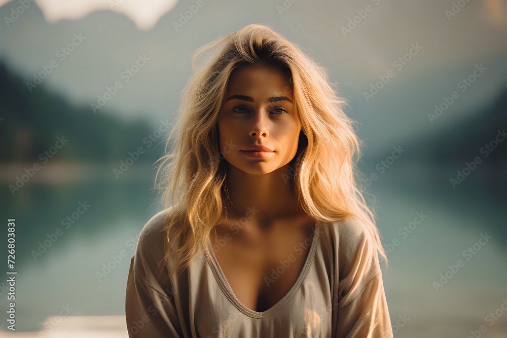 Serene Beauty Portrait in Nature's Glow

A contemplative young woman in natural morning light with a serene mountain lake backdrop, ideal for lifestyle themes, natural beauty, and wellness.

