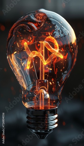 An artificial intelligence light bulb illuminated by sunlight, presented in the style of distinctive typography in light orange and silver hues, and planar art. photo