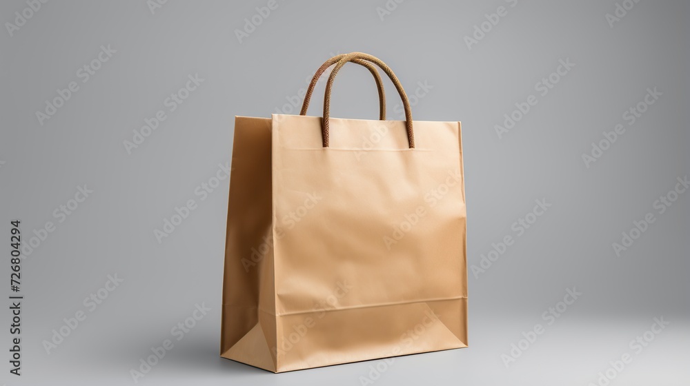 A shopping bag positioned against a clean and simple background, emphasizing minimalism and highlighting the bag as the focal point A shopping bag positioned against a clean and simple background, emphasizing minimalism and highlighting the bag as the focal point