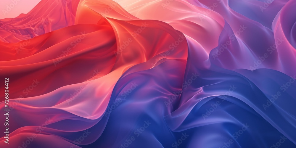 Obraz premium The abstract pattern of red, blue, and orange hued shades, presented in the style of minimalist backgrounds and futuristic chromatic waves.