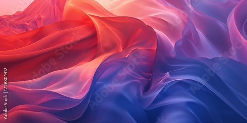 The abstract pattern of red, blue, and orange hued shades, presented in the style of minimalist backgrounds and futuristic chromatic waves.