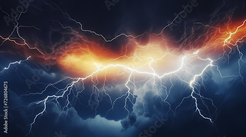 Lightning on the sky, gloomy ominous storm clouds background