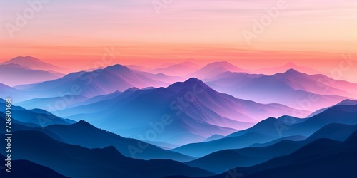 Landscapes with mountains in orange, blue, and pink, presented in the style of digital gradient blends and smooth and curved lines. photo