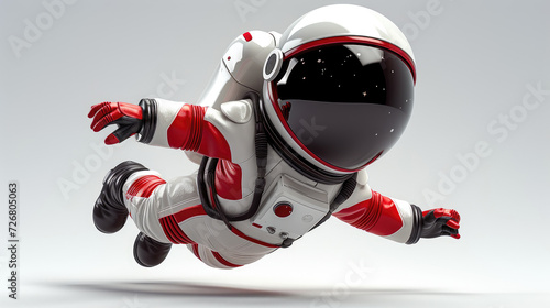 3d cute cartoon astronaut flying in space on white background