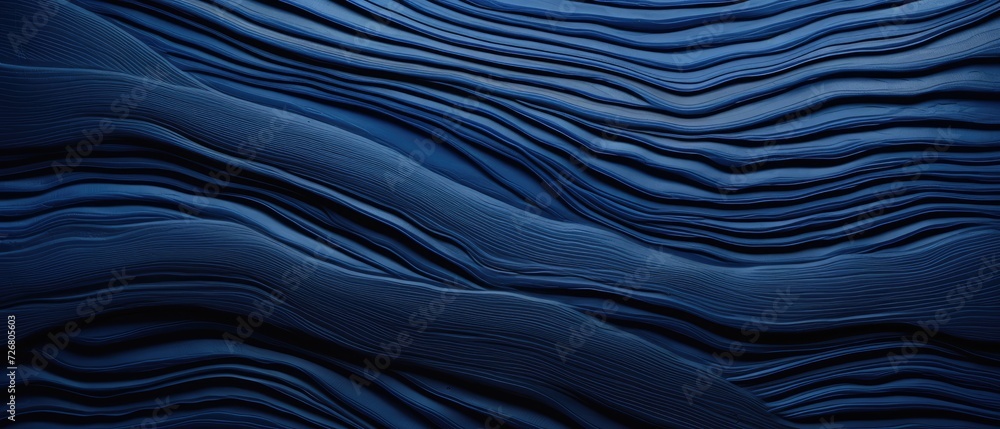 An intriguing abstract closeup of detailed organic dark blue wooden waving waves on a wall, Ai Generated. An intriguing abstract closeup of detailed organic dark blue wooden waving waves on a wall, Ai Generated.