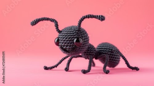 Crocheted ant toy  vibrant backdrop  handcrafted and adorable  Ai Generated