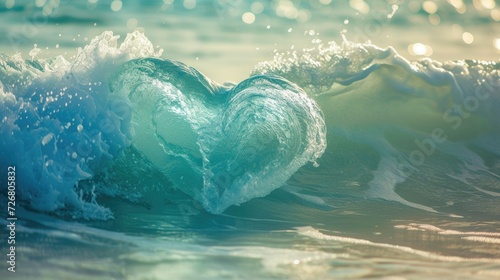 A heart-shaped wave emerges in the light blue sea, a marine embrace, Ai Generated. © Crazy Juke