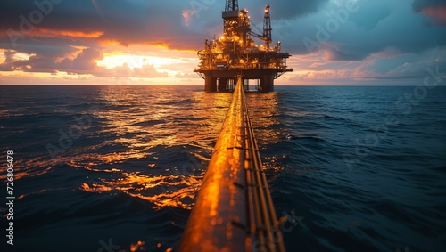 Oil drilling rig in the middle of the sea, Petroleum production photo