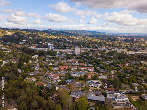 Aerial Views over Brentwood, looking towards Hollywood.