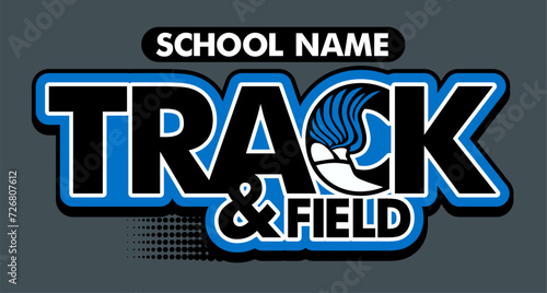 track and field team design with winged foot for school, college or league sports