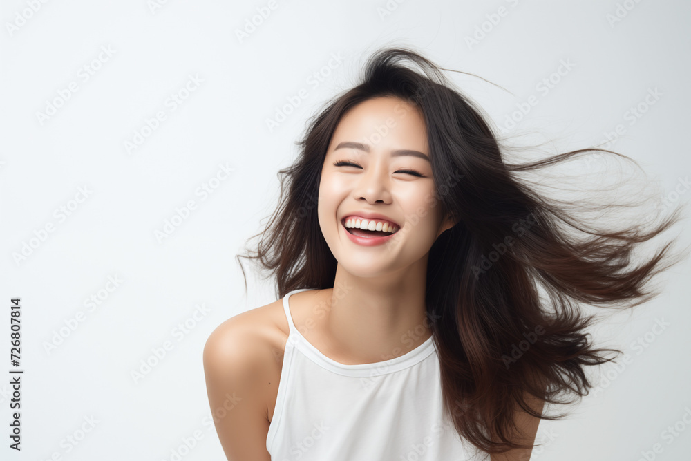 Laughing Asian Woman, Studio Shot, Generative AI Laughing Asian Woman, Studio Shot, Generative AI