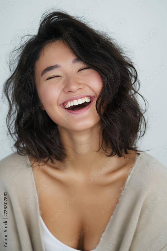 Laughing Asian Woman, Studio Shot, Generative AI Laughing Asian Woman, Studio Shot, Generative AI
