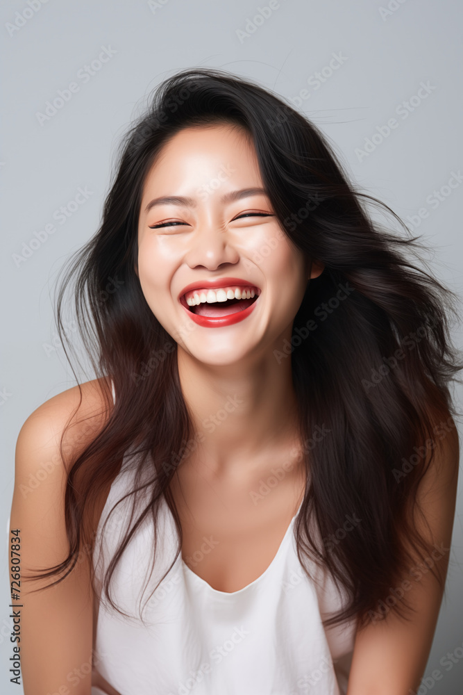 Laughing Asian Woman, Studio Shot, Generative AI Laughing Asian Woman, Studio Shot, Generative AI