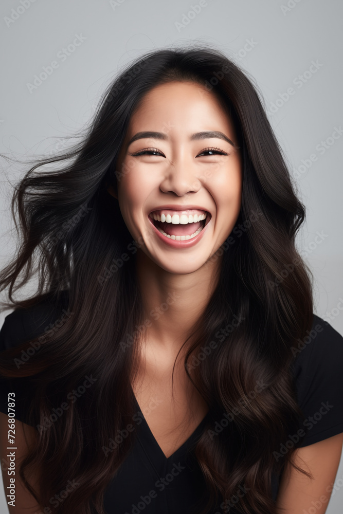 Laughing Asian Woman, Studio Shot, Generative AI Laughing Asian Woman, Studio Shot, Generative AI