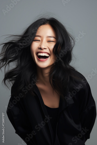 Laughing Asian Woman  Studio Shot  Generative AI