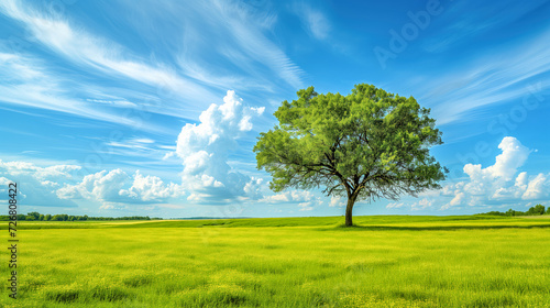 Lone Tree in Vibrant Green Field