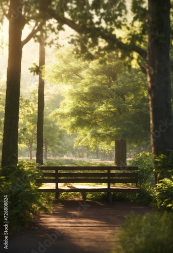 美しい日の公園のベンチ｜A bench in the park on a beautiful day. Generative AI