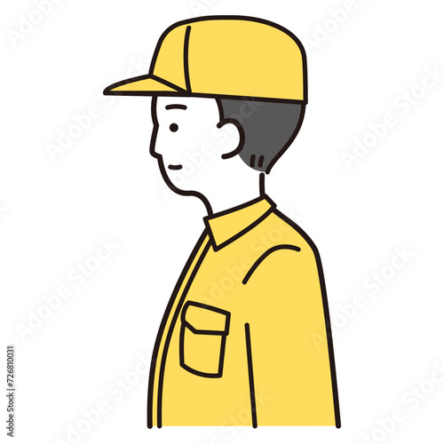 横を向く作業着男性イラスト